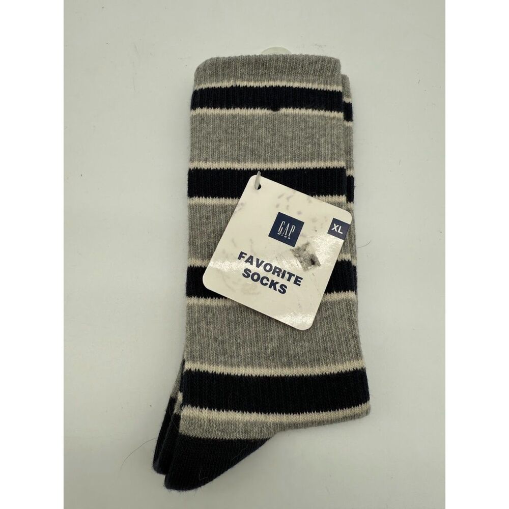 Gap Favorite Socks in a grey and navy blue striped pattern, size XL.